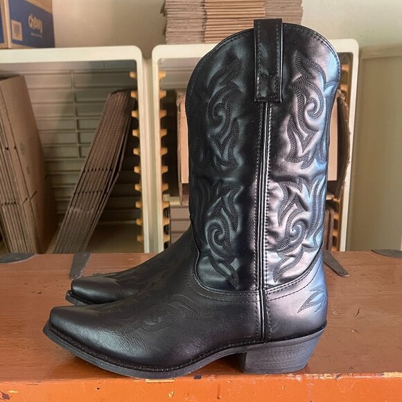 LAREDO Mens Size 9 EW Snip Toe Black Hawk Leather Western Rodeo Dress Boots 6860 - Picture 2 of 12